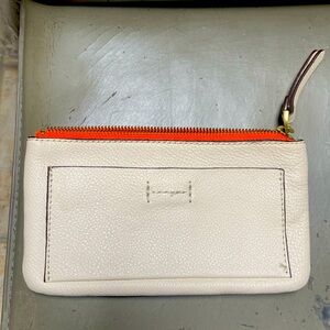 GAP Cream leather clutch w Orange Zipper